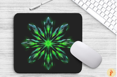 Neon Glowing Green Snowflake Mouse Pad