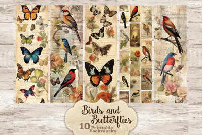 Vintage Birds And Butterflies | Printable Bookmarks