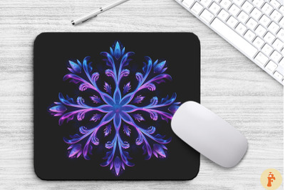 Neon Glowing Indigo Snowflake Mouse Pad