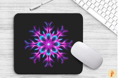 Neon Glowing Magenta Snowflake Mouse Pad