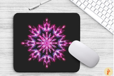 Neon Glowing Magenta Snowflake Mouse Pad