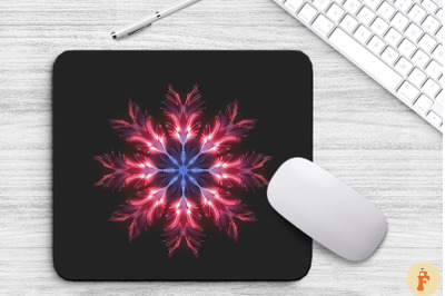 Neon Glowing Maroon Snowflake Mouse Pad