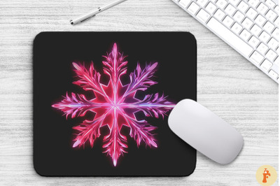 Neon Glowing Pink Snowflake Mouse Pad