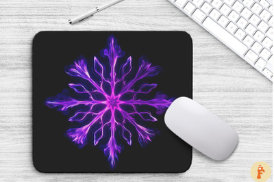 Neon Glowing Purple Snowflake Mouse Pad