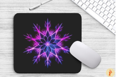 Neon Glowing Purple Snowflake Mouse Pad