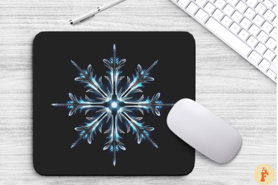 Neon Glowing Silver Snowflake Mouse Pad