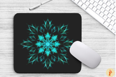 Glowing Turquoise Snowflake Mouse Pad