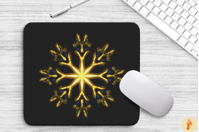 Neon Glowing Yellow Snowflake Mouse Pad