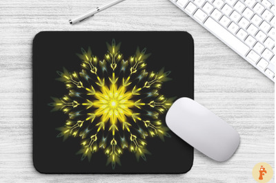 Neon Glowing Yellow Snowflake Mouse Pad