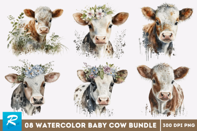 Watercolor Baby Cow Bundle