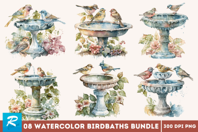 Watercolor Birdbaths Bundle