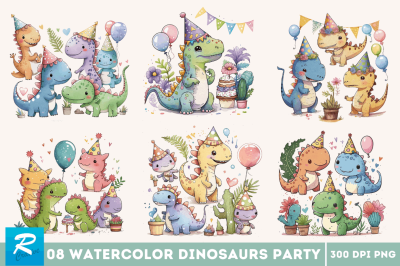 Watercolor Cute Dinosaurs Party Bundle