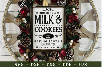North Pole Milk &amp;amp; Cookies Co - Farmhouse Christmas SVG