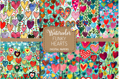 Funky Hearts - Transparent Watercolor Pattern Papers