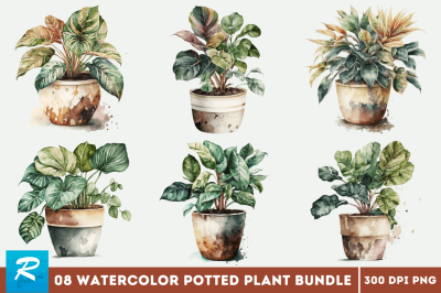 Watercolor Potted Plant Bundle
