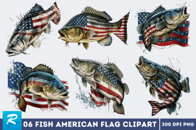 Fish American Flag Sublimation Clipart