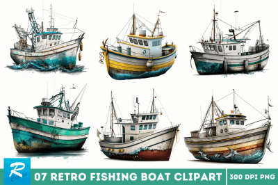 Retro Fishing Boat Clipart Bundle