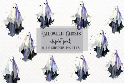 Ghosts Halloween Watercolor, Haunted Halloween