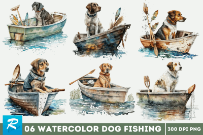 Dog Fishing Watercolor  Bundle