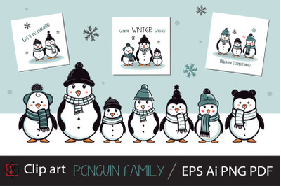 Penguin family. Clipart