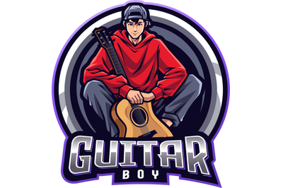 Guitar boy esport mascot logo design