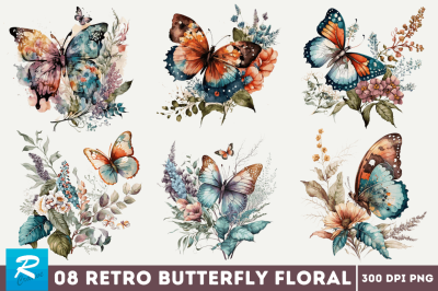 Retro Butterfly Floral Sublimation