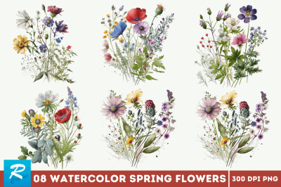 Watercolor Spring Flowers Background