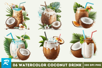 Coconut Drink Watercolor Sublimation