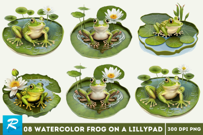 Cute Frog on a Lillypad Watercolor Bundle