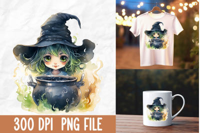 Cute Cartoon Green Witch Cauldron