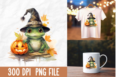 Cute Cartoon Witch Frog Autumn Pumpkin