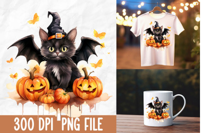 Cute Halloween Witch Black Cat Pumpkin