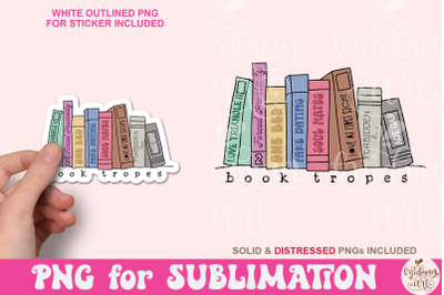 Book Tropes PNG, Book Lover Sublimation, Cute Trendy Bookish Design