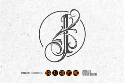 Flourish lettering I monogram logo vintage luxury outline