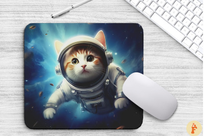 Cute Astronaut Turkish Van Cat Mouse Pad