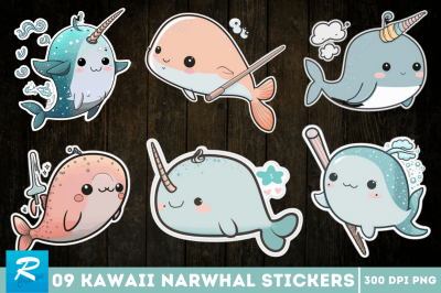 Cute Kawaii Narwhal Sticker Bundle