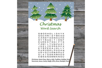 Tree Christmas card,Christmas Word Search Game Printable