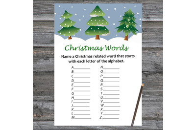 Tree Christmas card,Christmas Word A-Z Game Printable