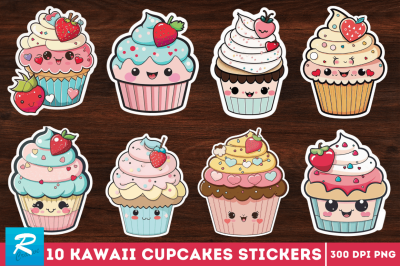 Cute Kawaii Cupcakes  Valentine Stickers Bundle