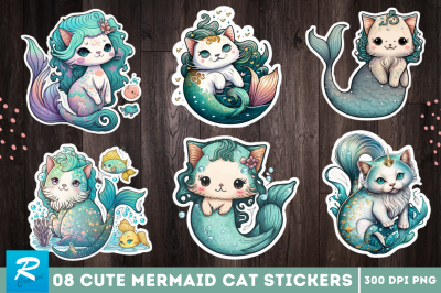Cute Mermaid Cat Printable Sticker Bundle