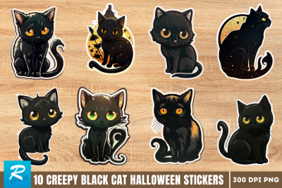Cute And Creepy Black Cat Halloween Sticker Bundle