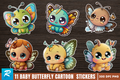 Cute baby butterfly cartoon character sticker Bundle
