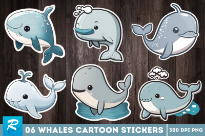 Cute Whales Cartoon  Printable Stickers Bundle