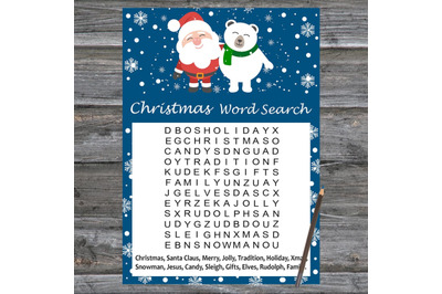 Santa polar bear Christmas card,Christmas Word Search Game Printable