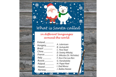 Santa and bear Christmas card,Christmas Around the World Game Printabl