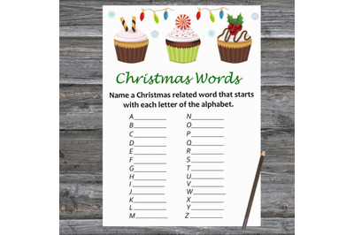 Cake Christmas card,Christmas Word A-Z Game Printable