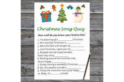 Snowman tree Christmas card,Christmas Song Trivia Game Printable