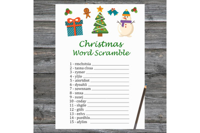 Snowman tree Christmas card,Christmas Word Scramble Game Printable