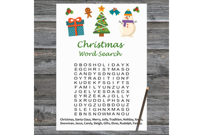 Snowman tree Christmas card,Christmas Word Search Game Printable