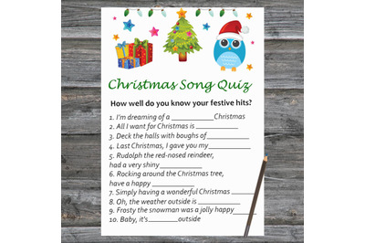 Tree and owl Christmas card,Christmas Song Trivia Game Printable
